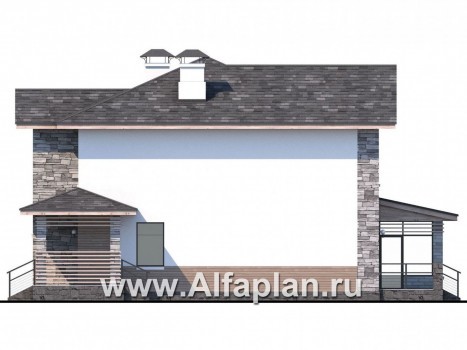 Проекты домов Альфаплан - «Снежная страна» - изящный коттедж с террасами - превью фасада №2