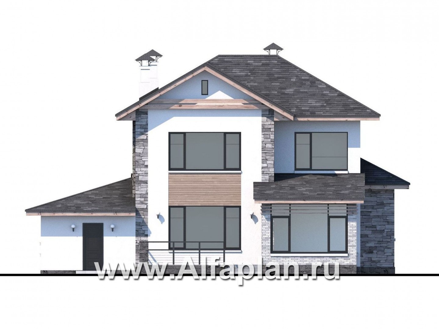 Проекты домов Альфаплан - «Снежная страна» - изящный коттедж с террасами и гаражом - изображение фасада №4