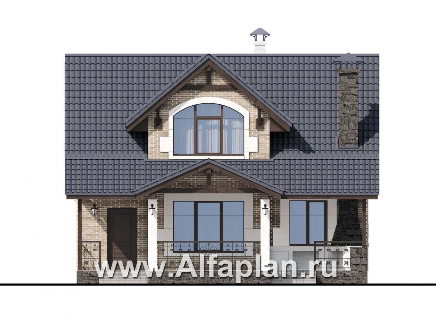 Проекты домов Альфаплан - Компактный дом с мансардой и большой террасой - изображение фасада №1
