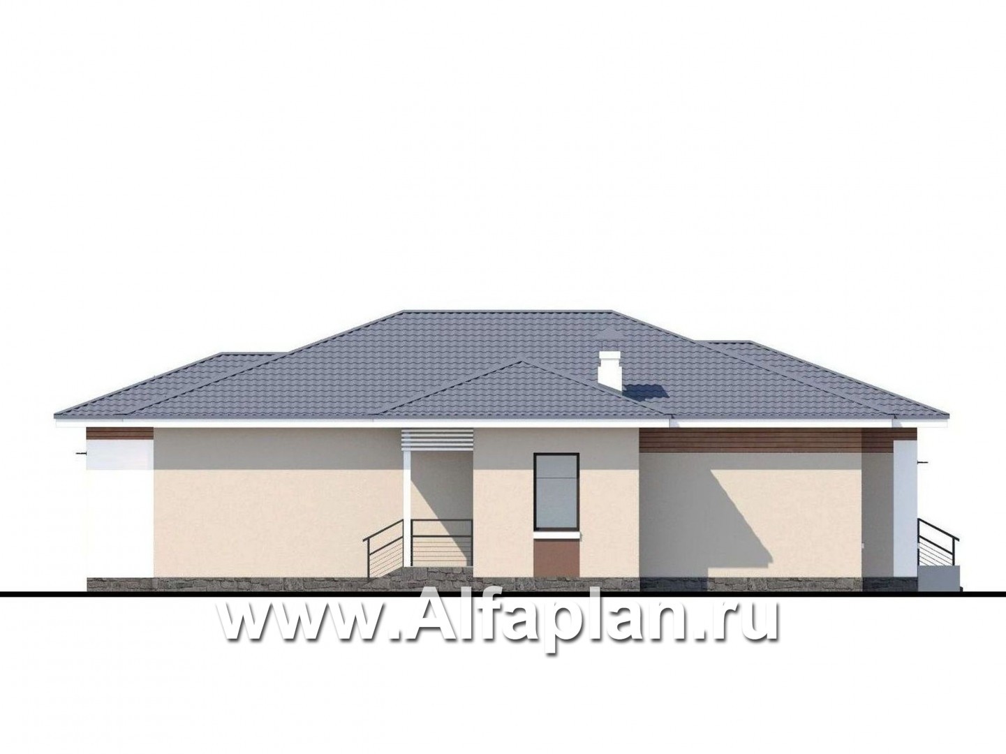 Проекты домов Альфаплан - «Калипсо» - одноэтажный двухквартирный дом (возможен для людей с ограниченными возможностями) - изображение фасада №3