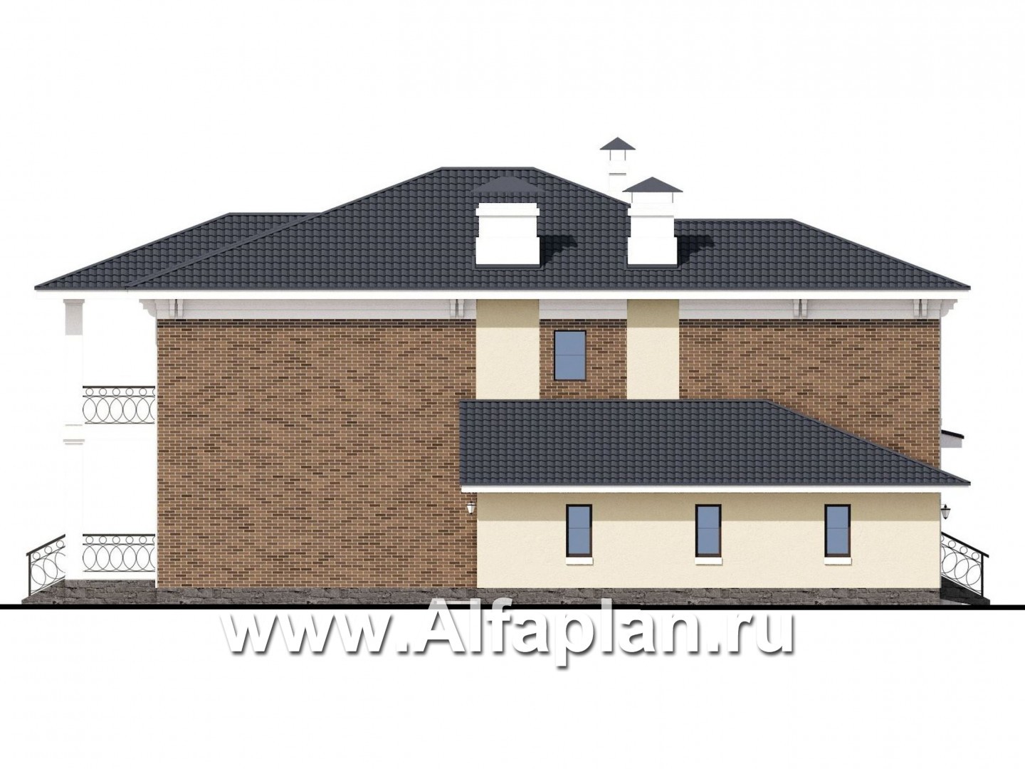 Проекты домов Альфаплан - «Беатрис» — двухэтажный коттедж с гаражом и террасой - изображение фасада №3