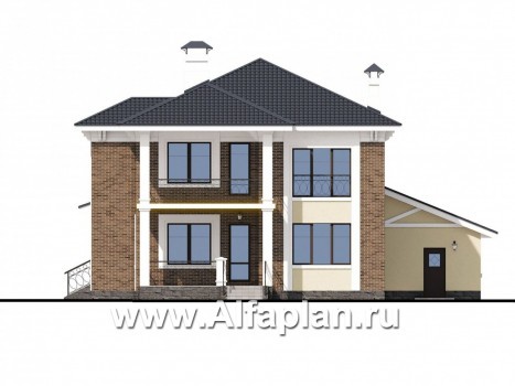 Проекты домов Альфаплан - «Беатрис» — двухэтажный коттедж с гаражом и террасой - превью фасада №4
