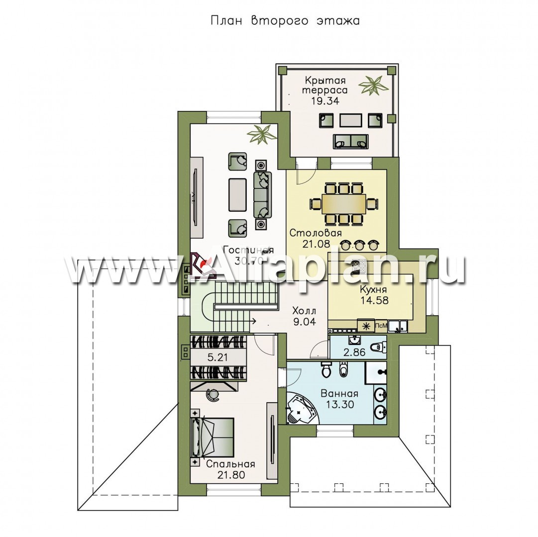 Проекты домов Альфаплан - «Беатрис»- дом с гостиной и столовой на 2-ом этаже - изображение плана проекта №2