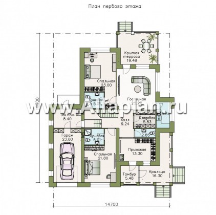 Проекты домов Альфаплан - «Беатрис»- дом с гостиной и столовой на 2-ом этаже - превью плана проекта №1