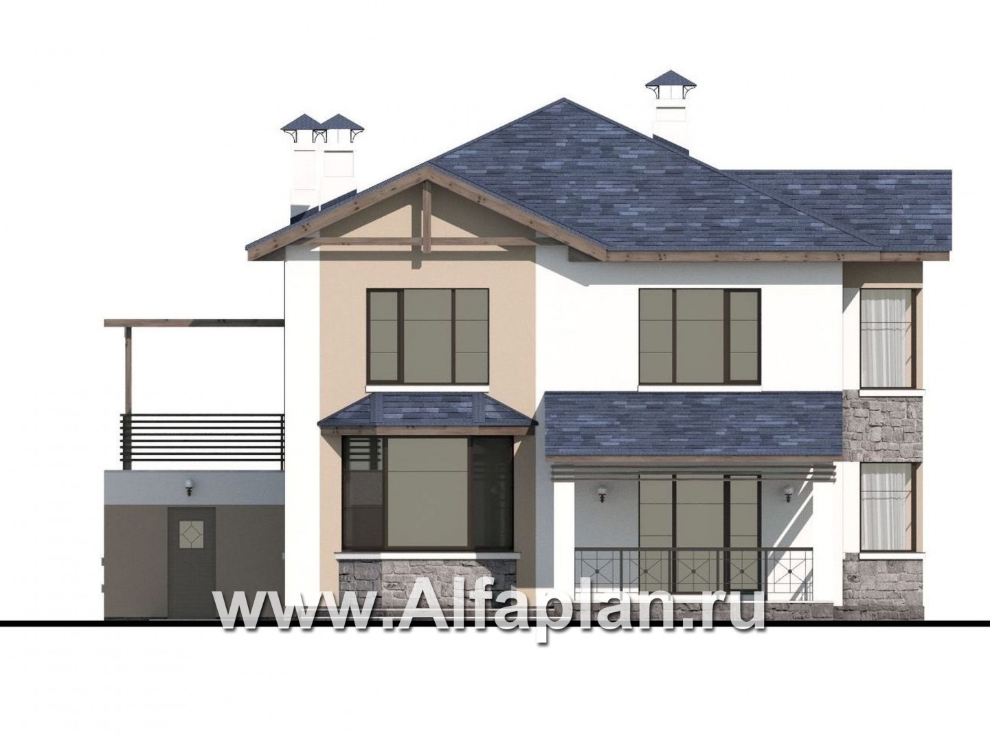 Проекты домов Альфаплан - «Динамика» — современный коттедж с большими гаражом и террасой - изображение фасада №4