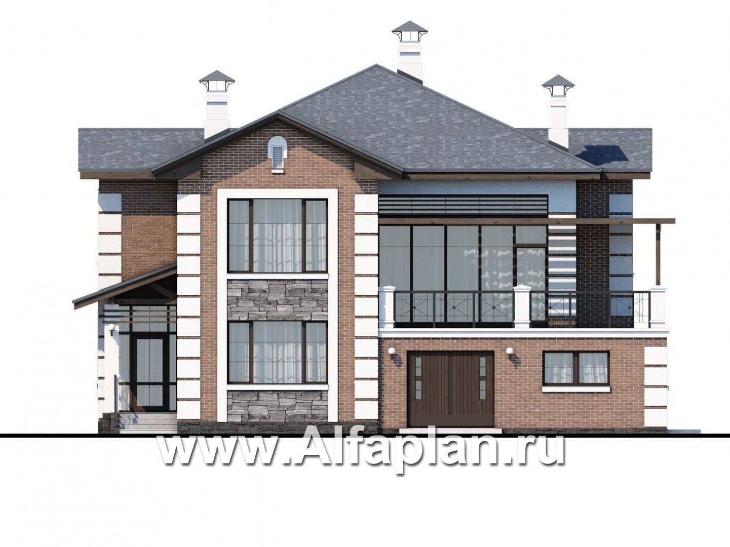 Проекты домов Альфаплан - «Вяземский» - комфортабельный коттедж с террасами для отдыха - изображение фасада №1