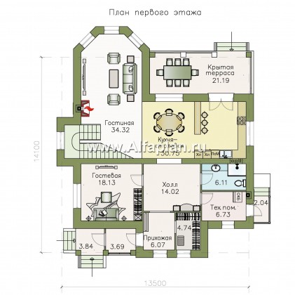 Проекты домов Альфаплан - «Затерянный рай» - коттедж с отличной планировкой - превью плана проекта №1