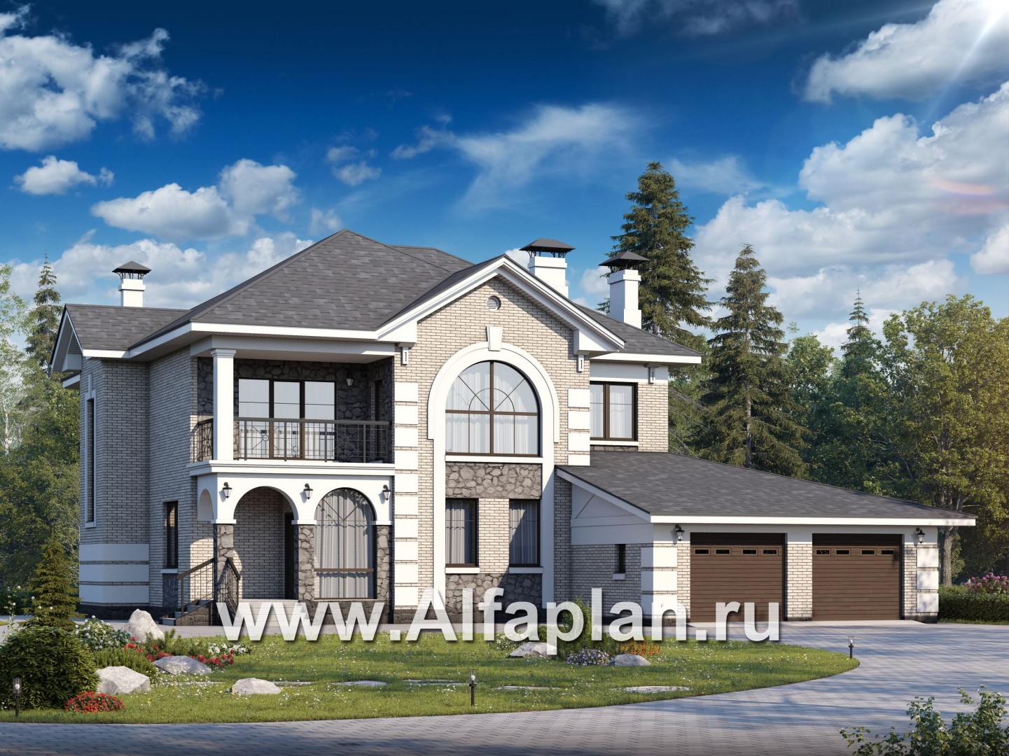 Проекты домов Альфаплан - «Затерянный рай» - коттедж с отличной планировкой и гаражом - основное изображение
