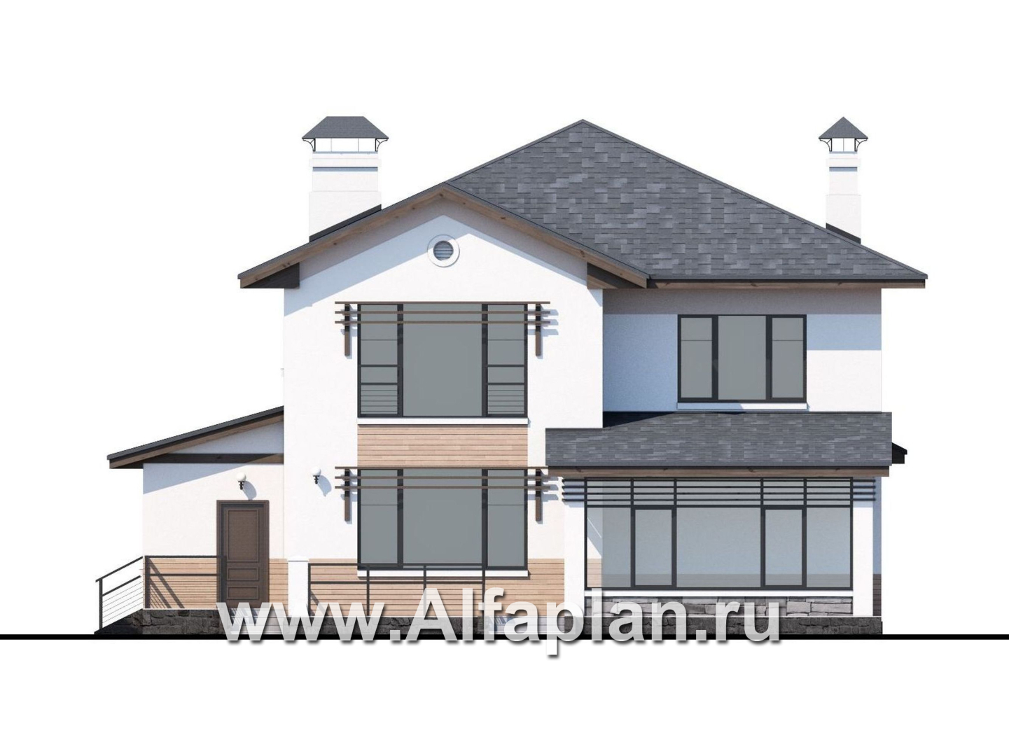 Проекты домов Альфаплан - «Оазис» - уютный коттедж с  комфортной планировкой - изображение фасада №4
