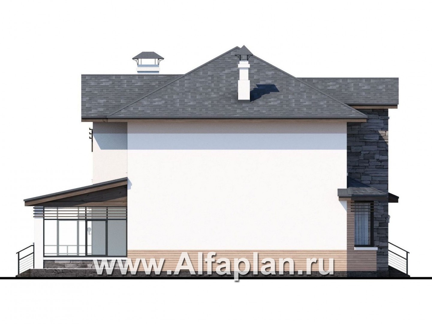 Проекты домов Альфаплан - «Оазис» - изысканный комфортный коттедж с гаражом - изображение фасада №3