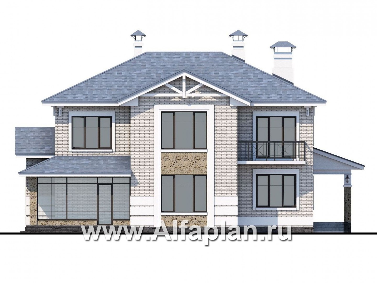 Проекты домов Альфаплан - «Аутентик» - комфортабельный двухэтажный коттедж с верандой - изображение фасада №4
