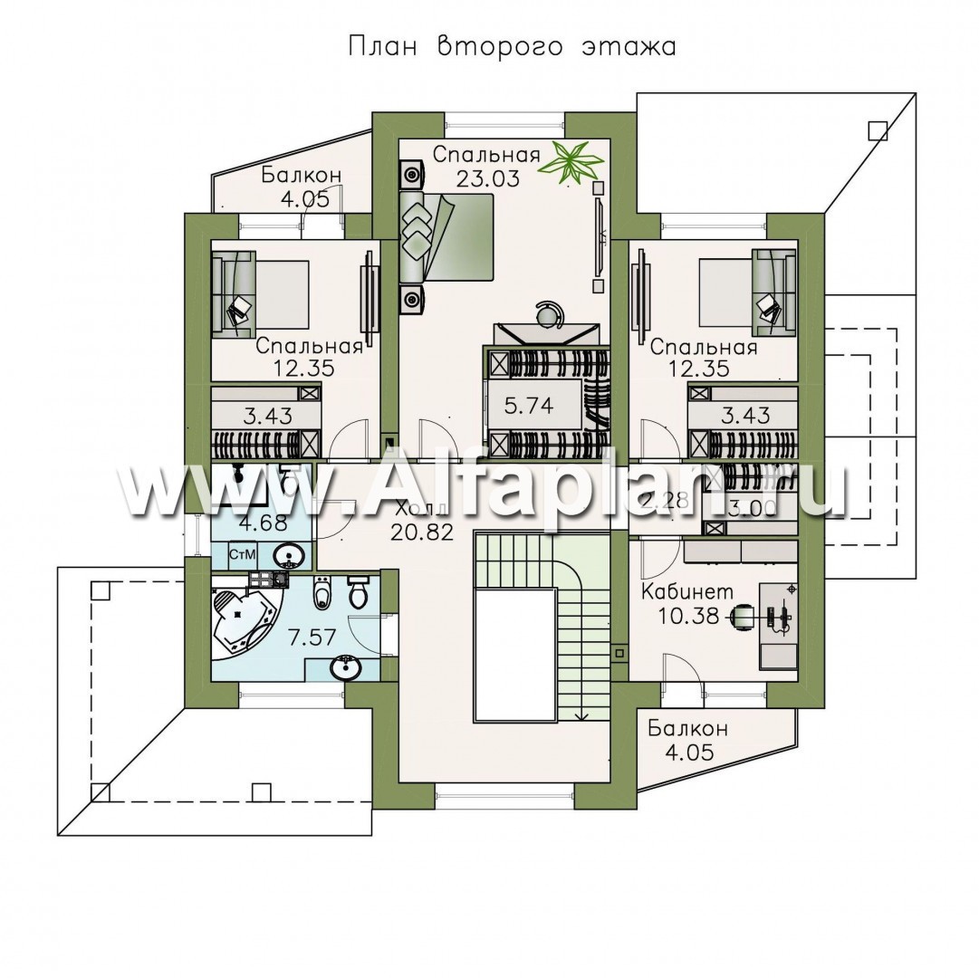 Проекты домов Альфаплан - «Аутентик» - комфортабельный двухэтажный коттедж с верандой - изображение плана проекта №2