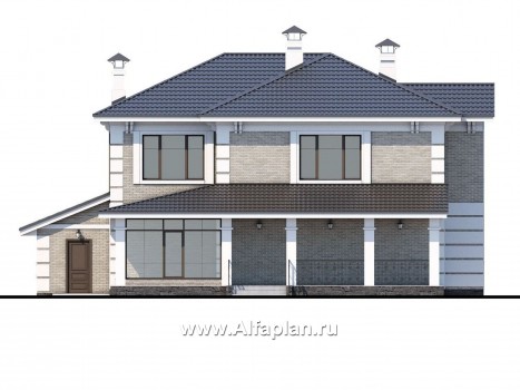 Проекты домов Альфаплан - «Орлов» - классический комфортабельный коттедж с гаражом - превью фасада №4