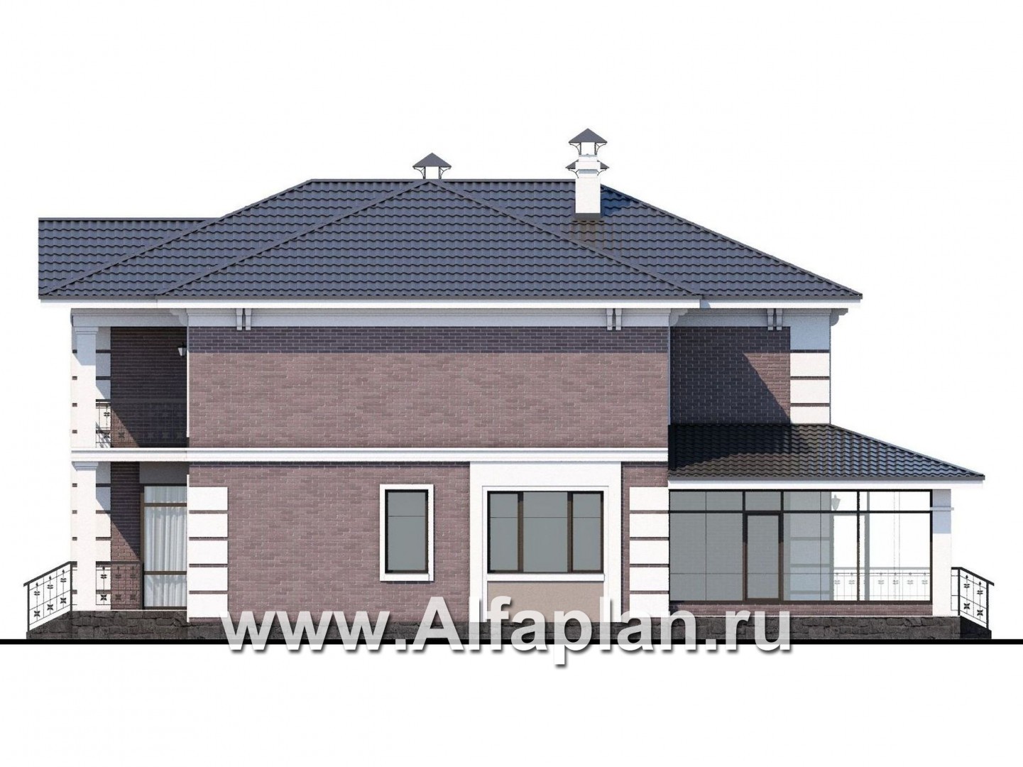 Проекты домов Альфаплан - «Орлов» - классический комфортабельный коттедж - изображение фасада №2