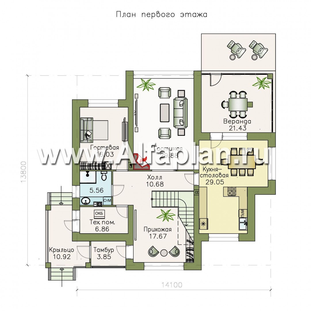 Проекты домов Альфаплан - «Аутентик» - современный комфортабельный двухэтажный коттедж - план проекта №1