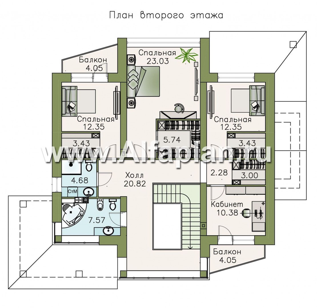 Проекты домов Альфаплан - «Аутентик» - современный комфортабельный двухэтажный коттедж - план проекта №2