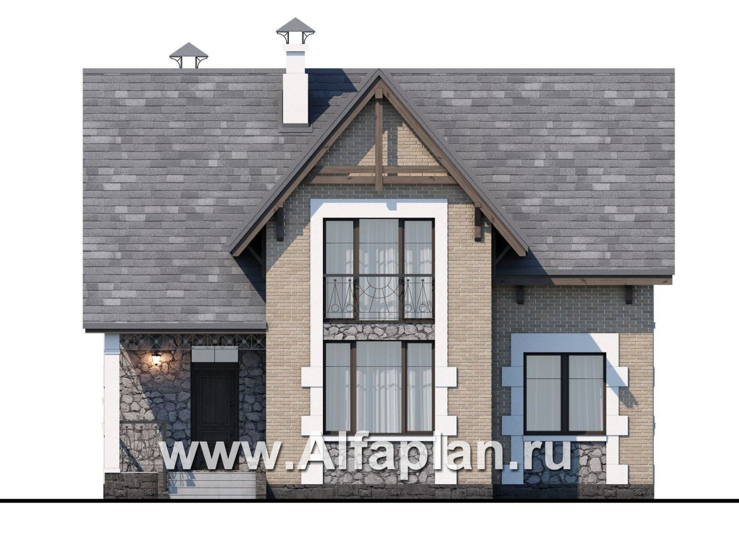 Проекты домов Альфаплан - Коттедж из кирпича «Семейное гнездо» с комфортной современной планировкой - изображение фасада №1