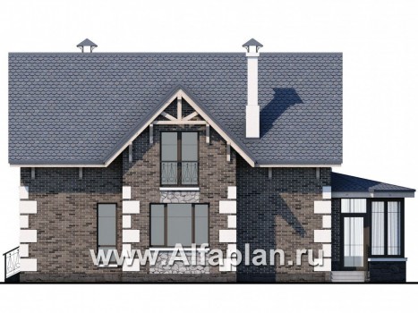 Проекты домов Альфаплан - «Малая Родина» - компактный дом с красивой верандой - превью фасада №3