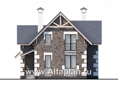 Проекты домов Альфаплан - «Малая Родина» - компактный дом с красивой верандой - превью фасада №4