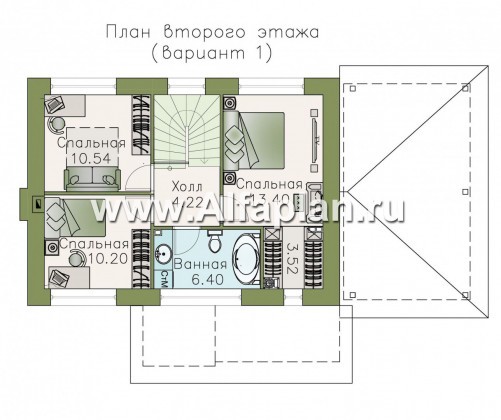 «Карат» - проект простого двухэтажного дома из газобетона, с навесом на 1 авто, в современном стиле - превью план дома