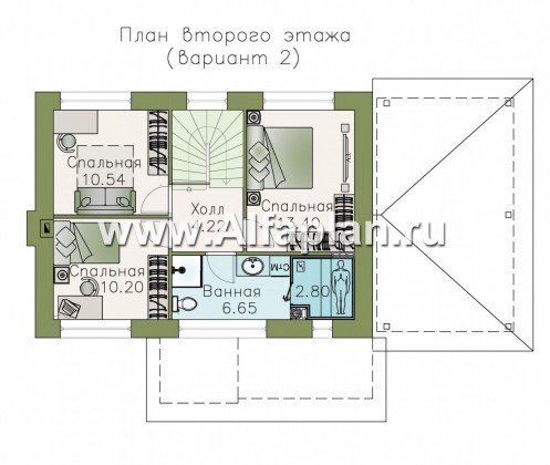 «Карат» - проект простого двухэтажного дома из газобетона, с навесом на 1 авто, в современном стиле - превью план дома