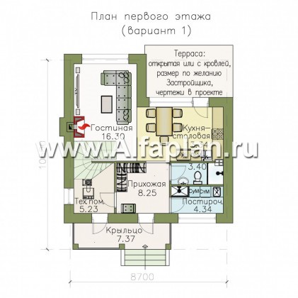 «Панорама» - проект простого двухэтажного дома из газобетона, в современном стиле - превью план дома