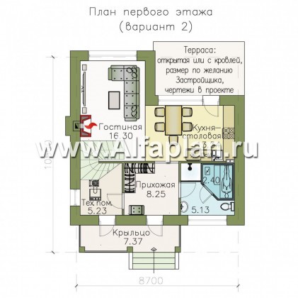 «Панорама» - проект простого двухэтажного дома из газобетона, в современном стиле - превью план дома