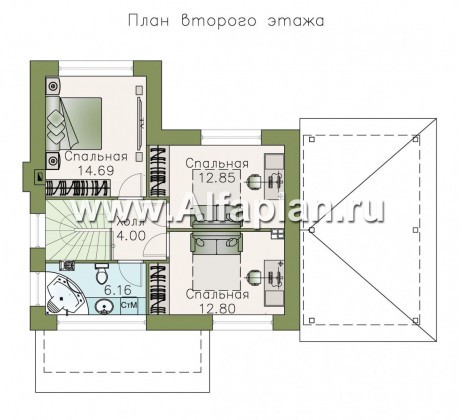 «Панорама» - проект простого двухэтажного дома из газобетона, с навесом на 1 авто, в современном стиле - превью план дома