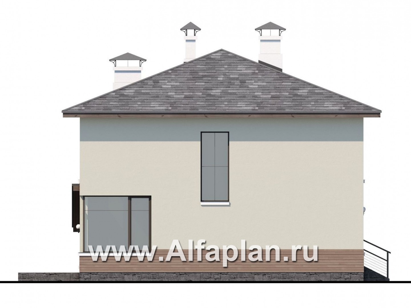 Проекты домов Альфаплан - «Эволюция» - проект двухэтажного дома, с кабинетом на 1 эт, навес на 1 авто, в современном стиле - изображение фасада №3