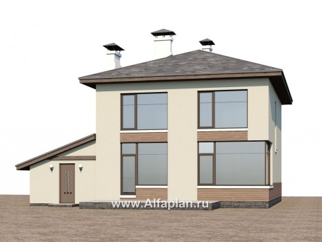 Проекты домов Альфаплан - «Эволюция» - проект двухэтажного дома, с кабинетом на 1 эт, навес на 1 авто, в современном стиле - превью дополнительного изображения №1