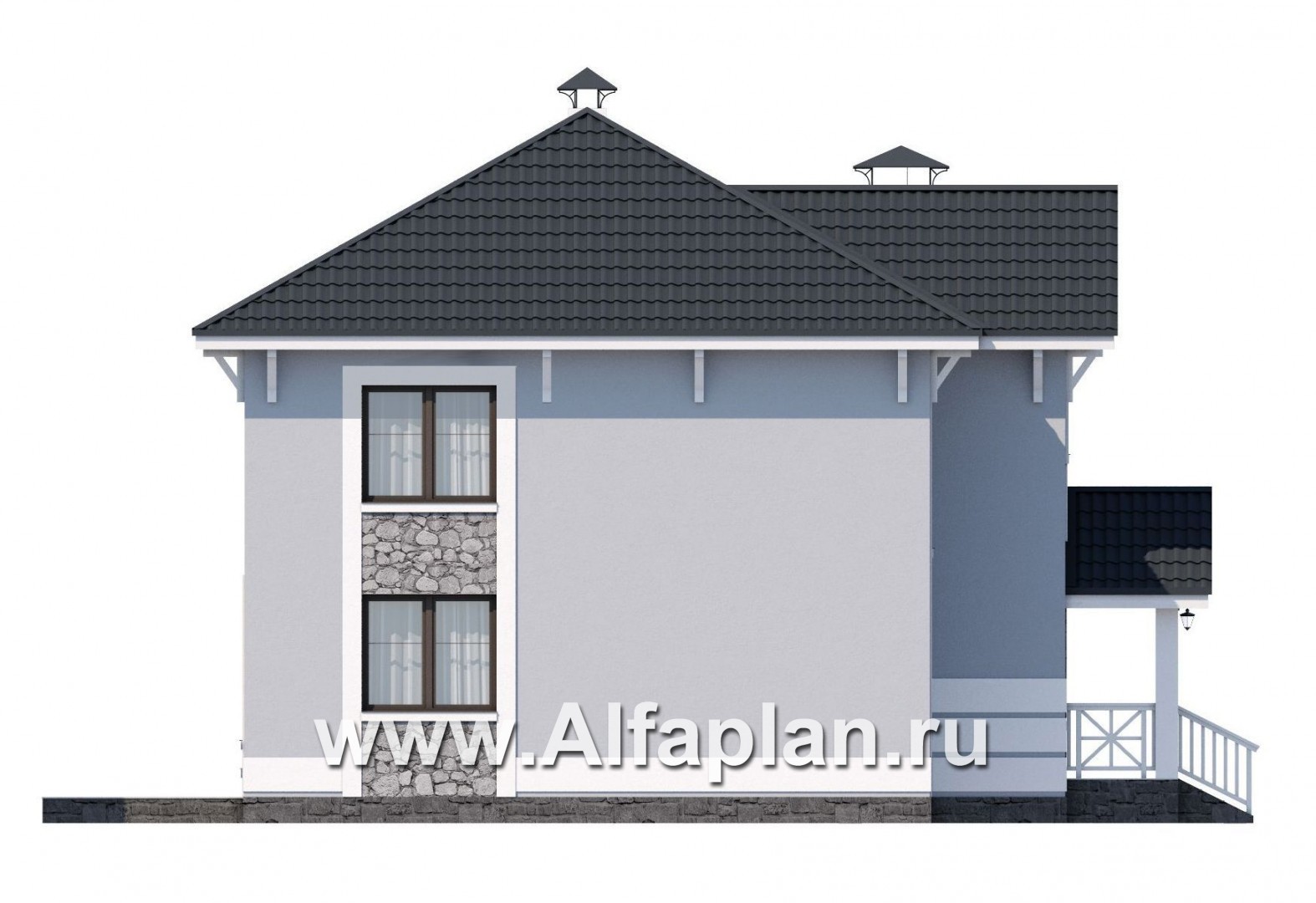 Проекты домов Альфаплан - «Линия жизни»  - проект двухэтажного дома, с гостевой на 1 эт, в стиле эклектика - изображение фасада №3