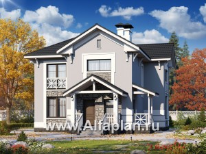Проекты домов Альфаплан - «Линия жизни»  - проект двухэтажного дома, с гостевой на 1 эт, в стиле эклектика - превью основного изображения