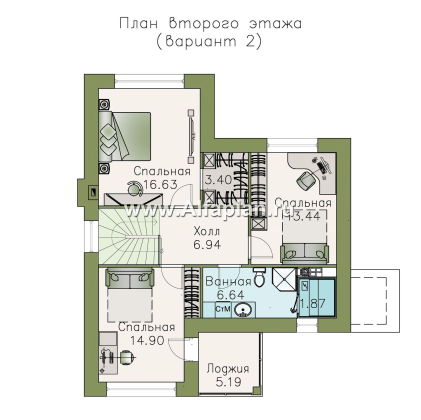 Проекты домов Альфаплан - «Княжна Мери» - удобный дом с вариантами планировки - превью плана проекта №3