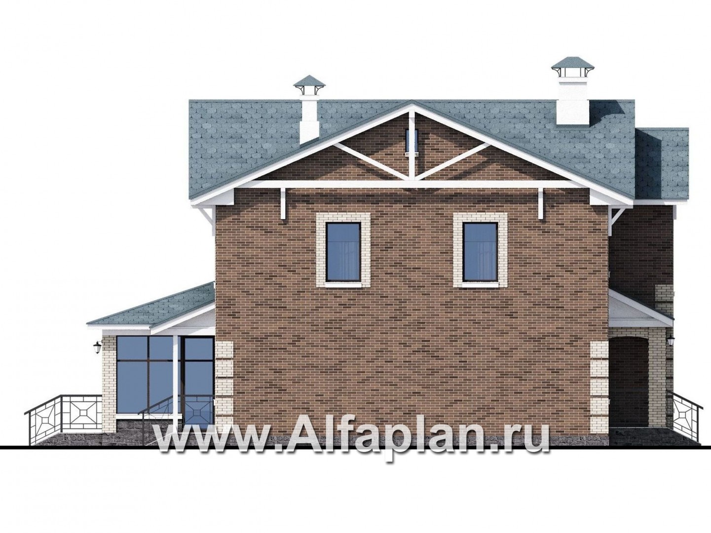 Проекты домов Альфаплан - «Традиция» - классический комфортабельный коттедж - изображение фасада №3