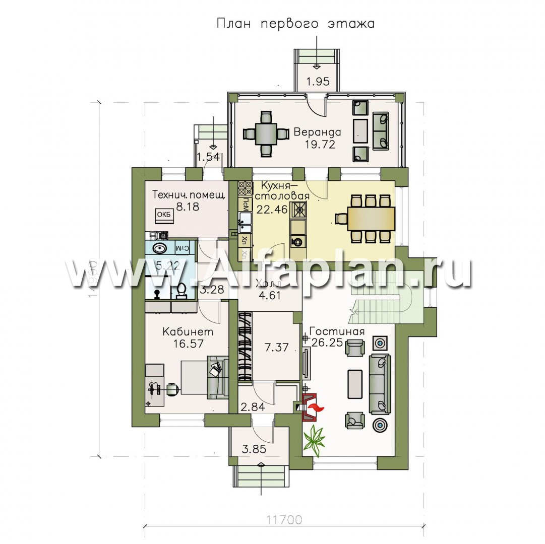 Проекты домов Альфаплан - «Традиция» - классический комфортабельный коттедж - изображение плана проекта №1