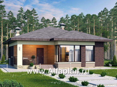 «Дега» - проект одноэтажного дома из газобетона, с террасой, с угловым окном - превью дополнительного изображения №2