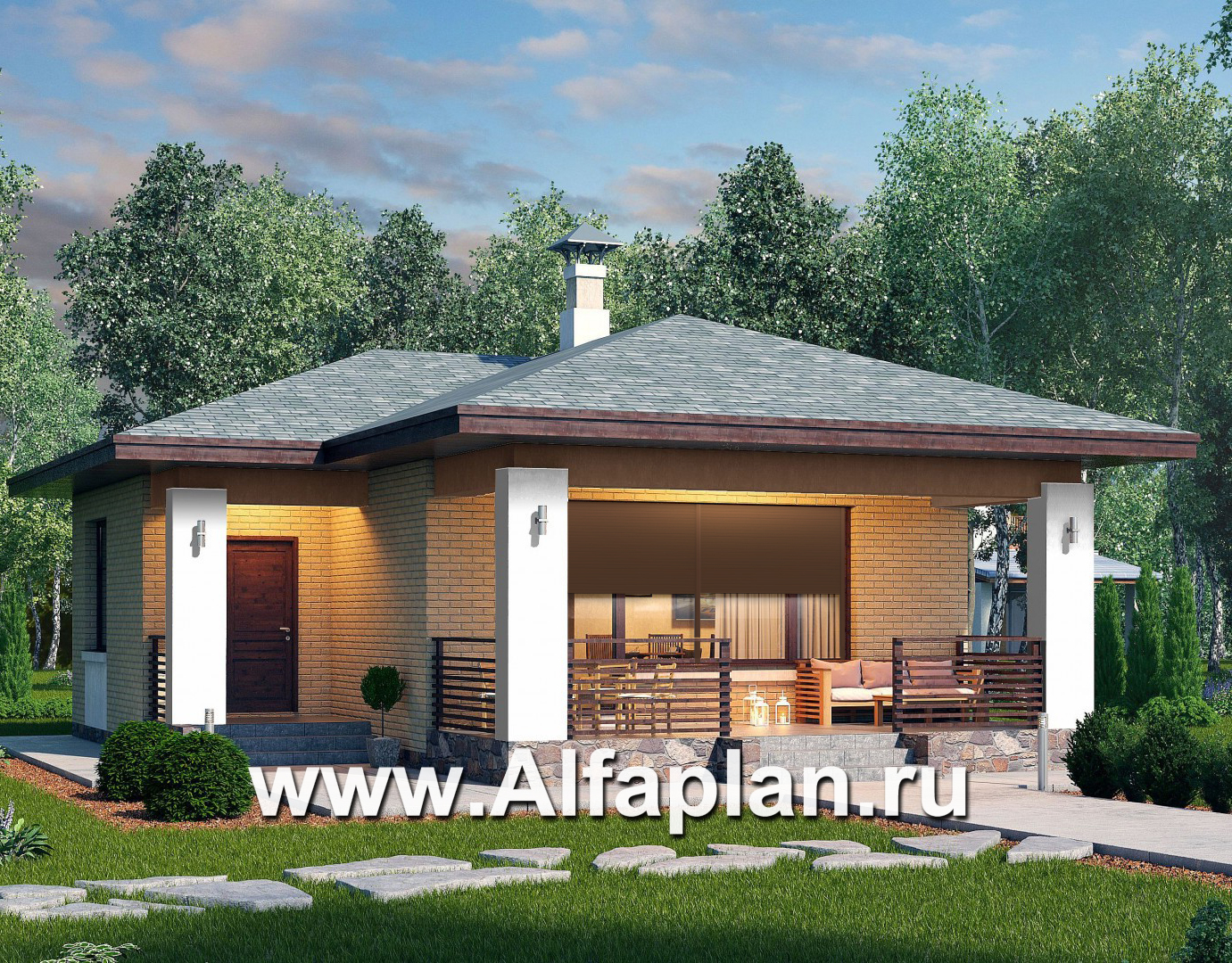 Проекты домов Альфаплан - «Виньон» - проект дачного дома с большой террасой - дополнительное изображение №1