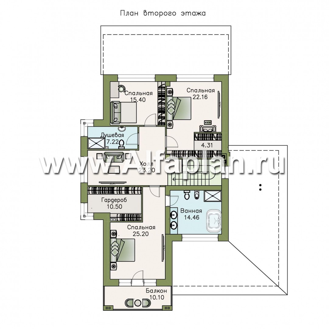 Проекты домов Альфаплан - Двухэтажный коттедж с гаражом и террасой - изображение плана проекта №2