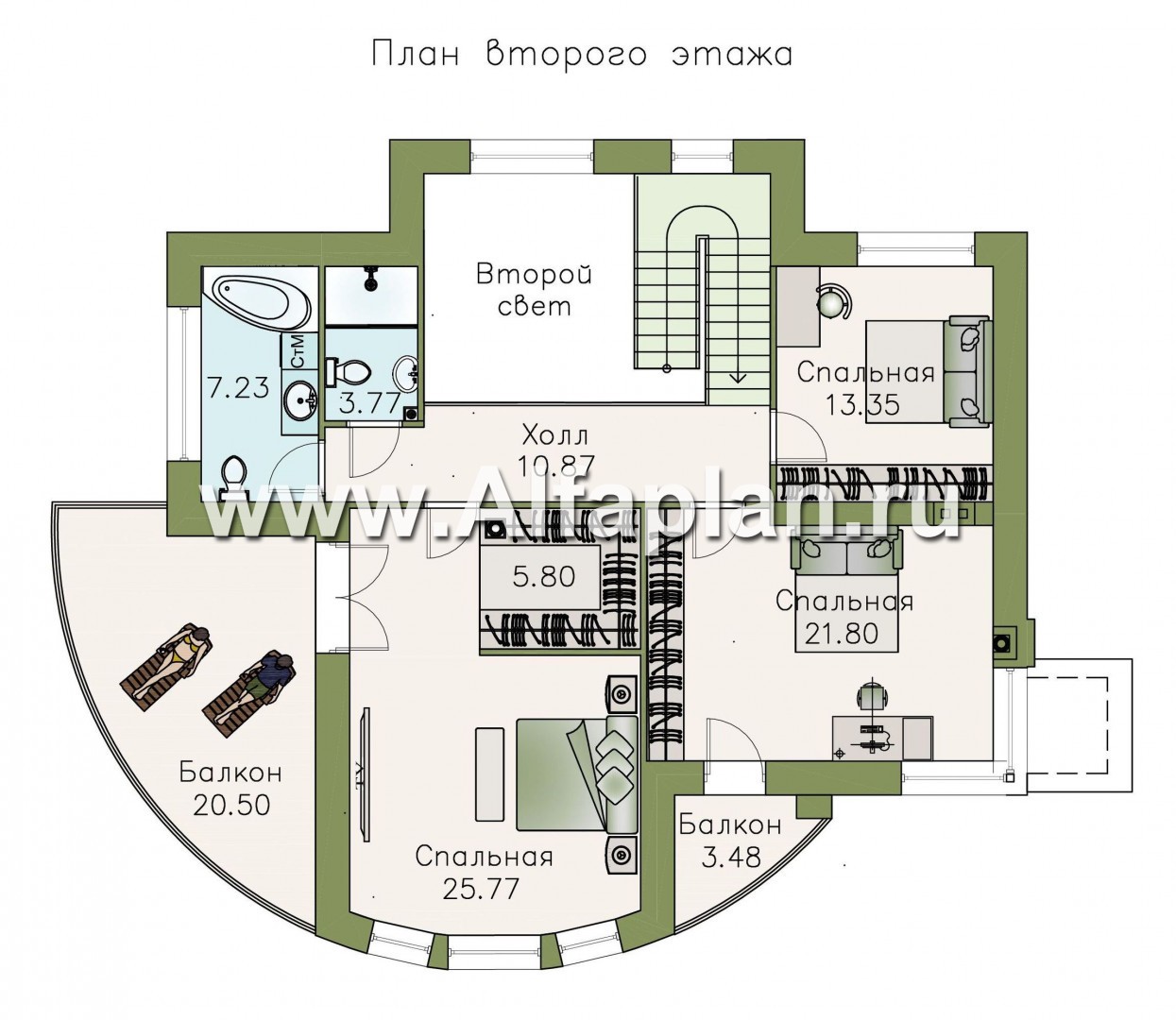 Проекты домов Альфаплан - «Меркурий» - стильный коттедж с большой террасой и балконом - план проекта №2