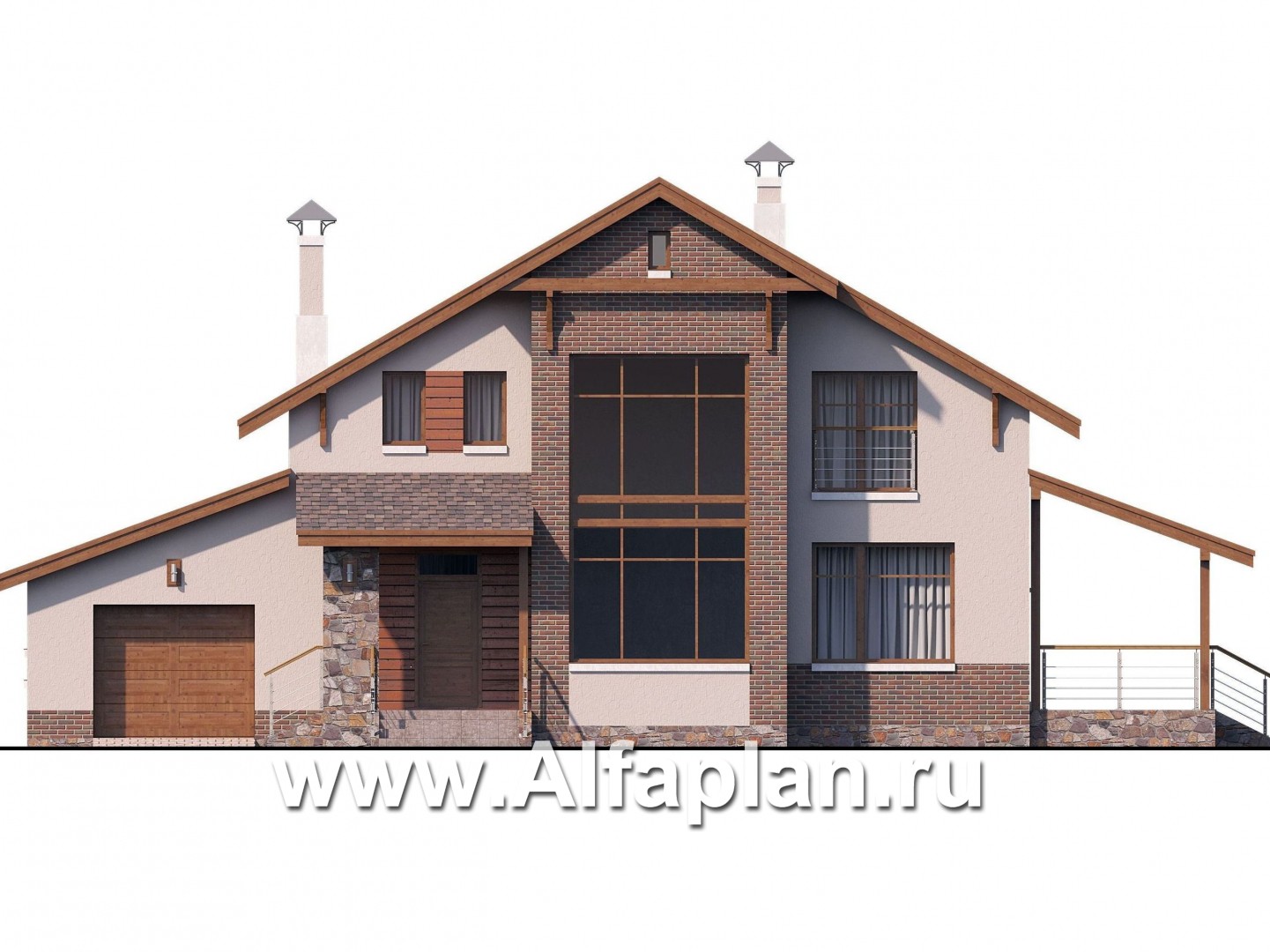 Проекты домов Альфаплан - «Регата» - комфортный план дома, двускатная крыша - изображение фасада №1