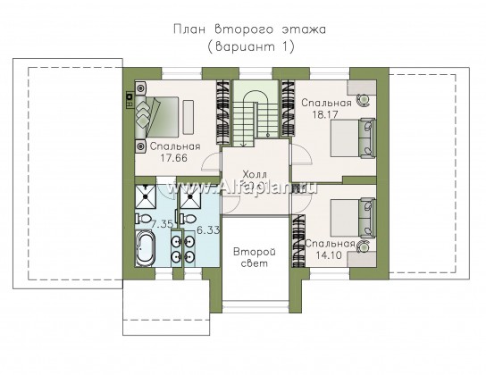 «Регата» - красивый проект дома с мансардой, планировка с мастер спальней, двусветная столовая, с гаражом - превью план дома