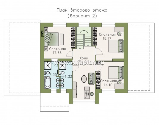 «Регата» - красивый проект дома с мансардой, планировка с мастер спальней, двусветная столовая, с гаражом - превью план дома