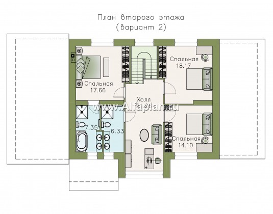 «Регата» - красивый проект дома с мансардой, планировка с мастер спальней, двусветная столовая, с гаражом - превью план дома