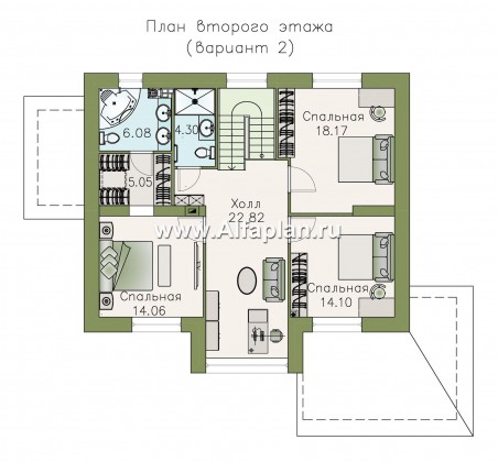 «Регата» - красивый проект дома с мансардой, гостиная со стороны террасы, планировка с мастер спальней - превью план дома