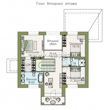 Проекты домов Альфаплан - «Галс» - двухэтажный коттедж со вторым светом - превью плана проекта №2