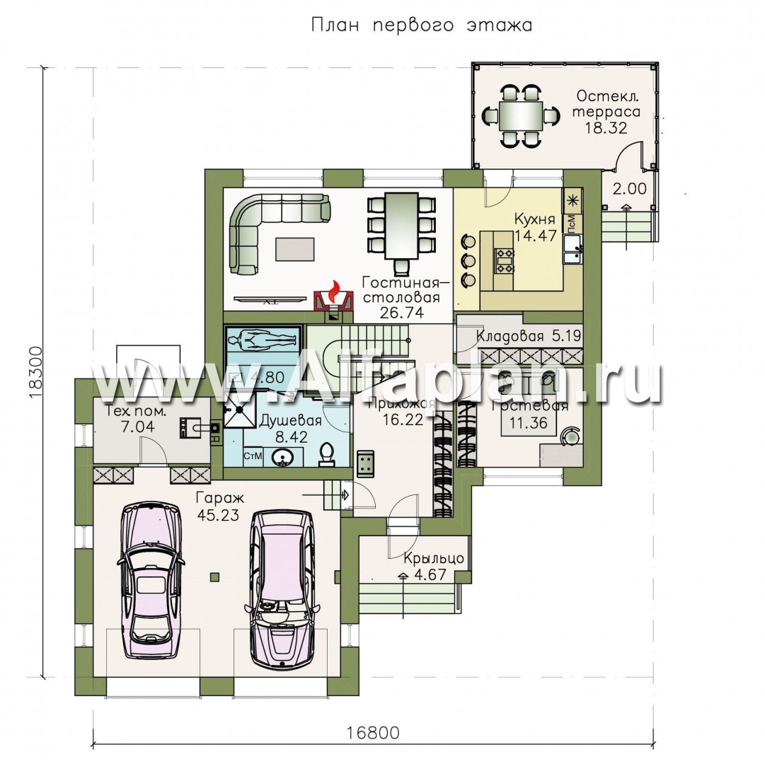 Проекты домов Альфаплан - «Галс» - двухэтажный коттедж со вторым светом и гаражом на два автомобиля - изображение плана проекта №1