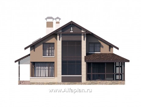Проекты домов Альфаплан - «Регата» — комфортный загородный дом с двускатной крышей - превью фасада №1