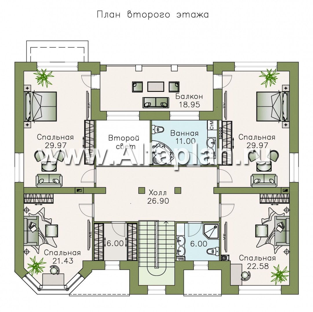 Проекты домов Альфаплан - Проект эксклюзивного двухэтажного дома - изображение плана проекта №2