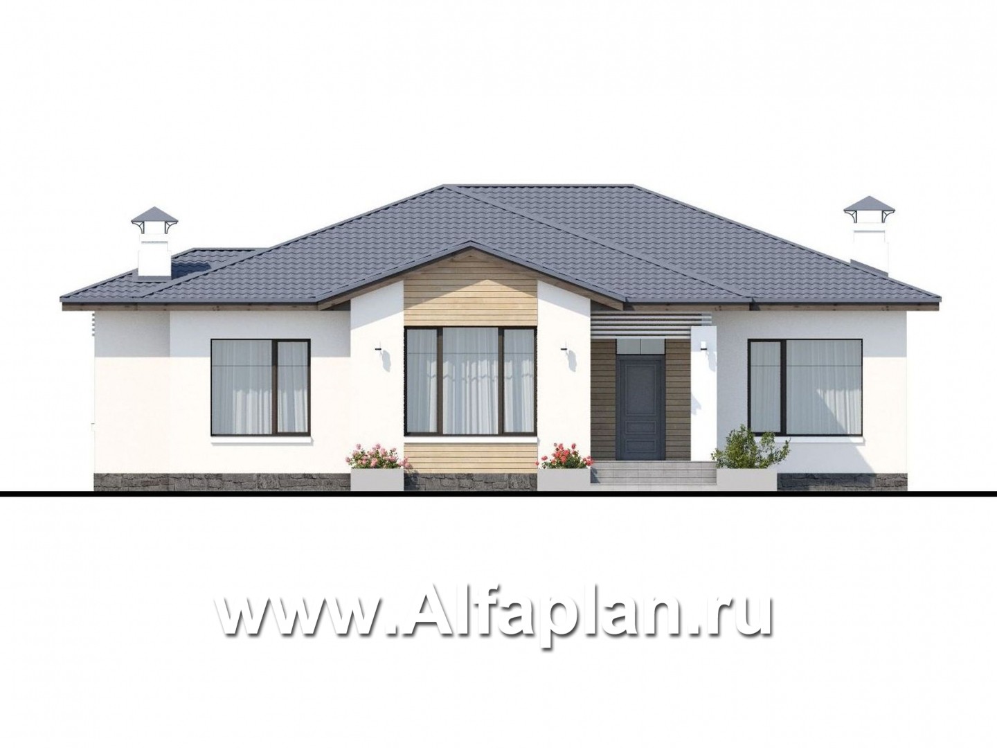 Проекты домов Альфаплан - «Калипсо» - комфортабельный одноэтажный дом c террасой - изображение фасада №1
