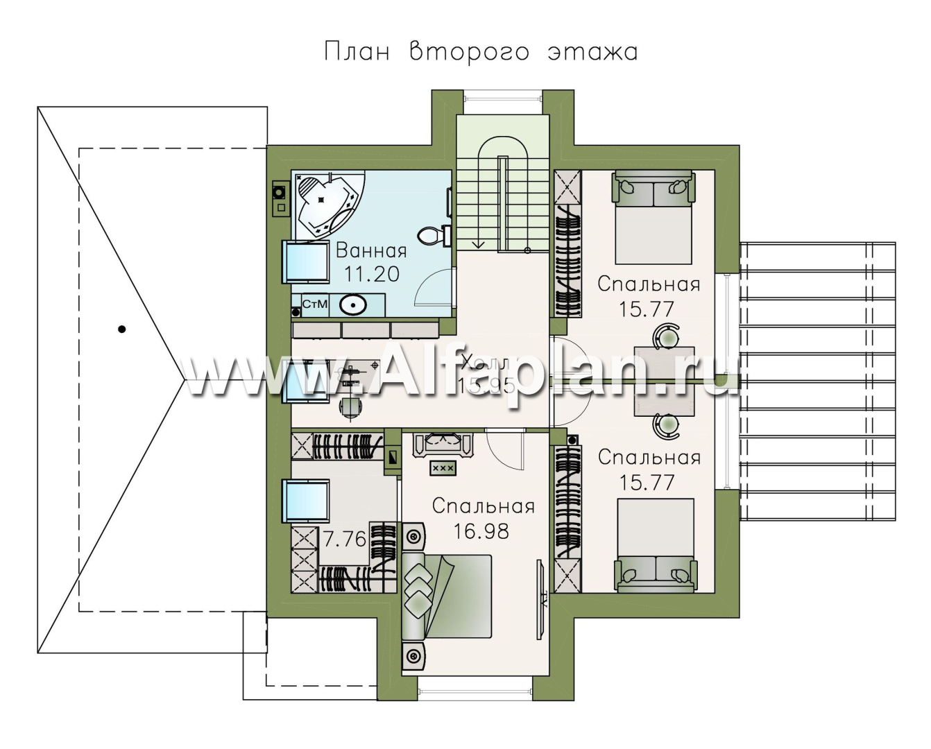Проекты домов Альфаплан - «Альтаир» - современный мансардный дом с гаражом - изображение плана проекта №2